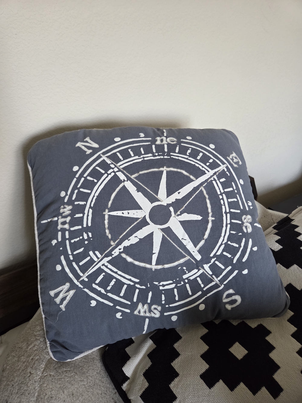 Decorative Blue Compass Throw Pillow